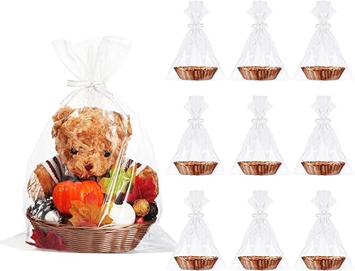 9 cestas de plástico para regalos, cesta ovalada vacía con 10 bolsas transparentes, cesta de almacenamiento de alimentos, cesta vacía tejida, cesta
