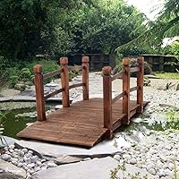 Eikyutora 59in Carbonized Fir Wood Garden Bridge with Handrails - Waterproof Arch Footbridge for Backyard Pond, Lawn, Walkway