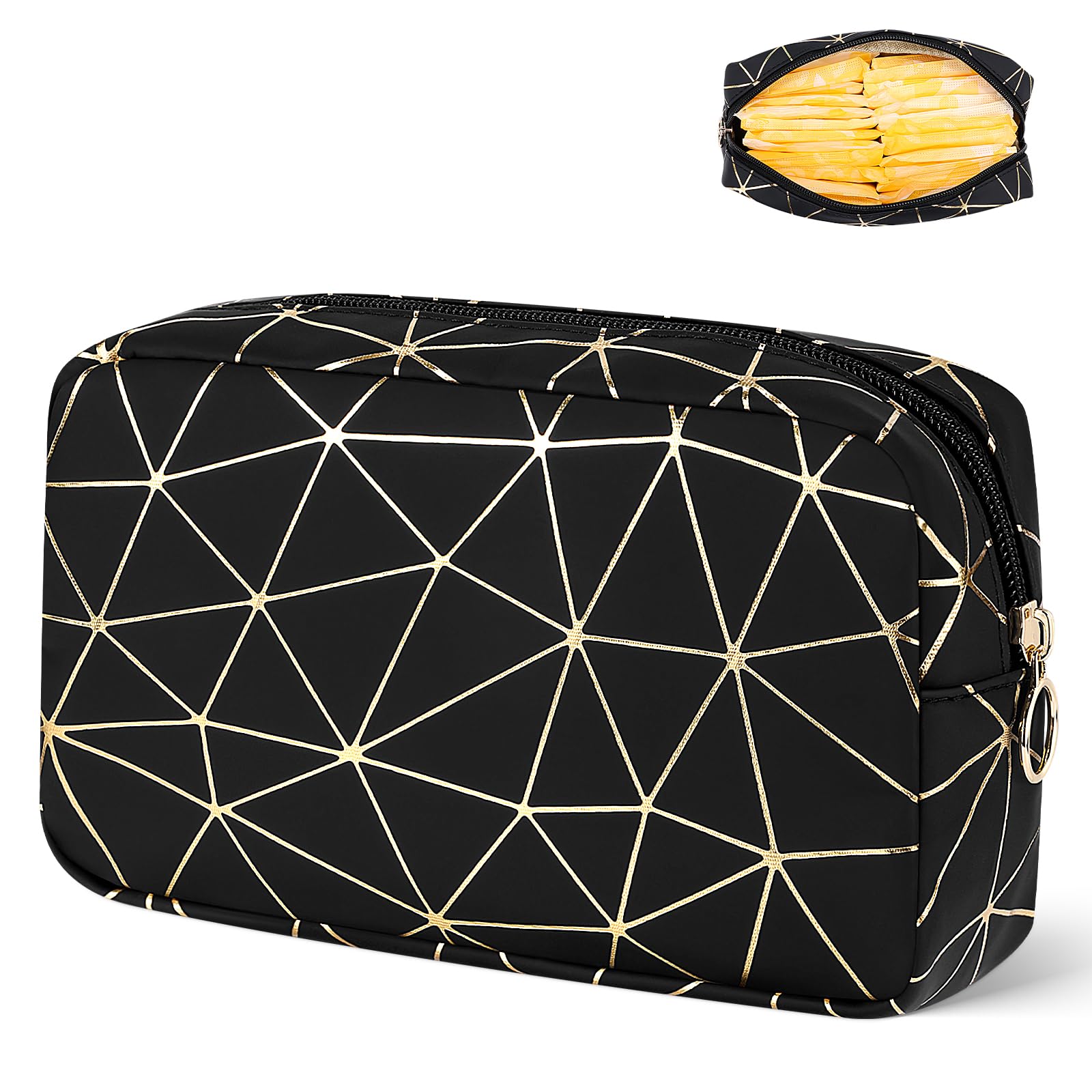 Likesing Period Bag Pouch, Leather Tampon Holder for Purse-Black Gold