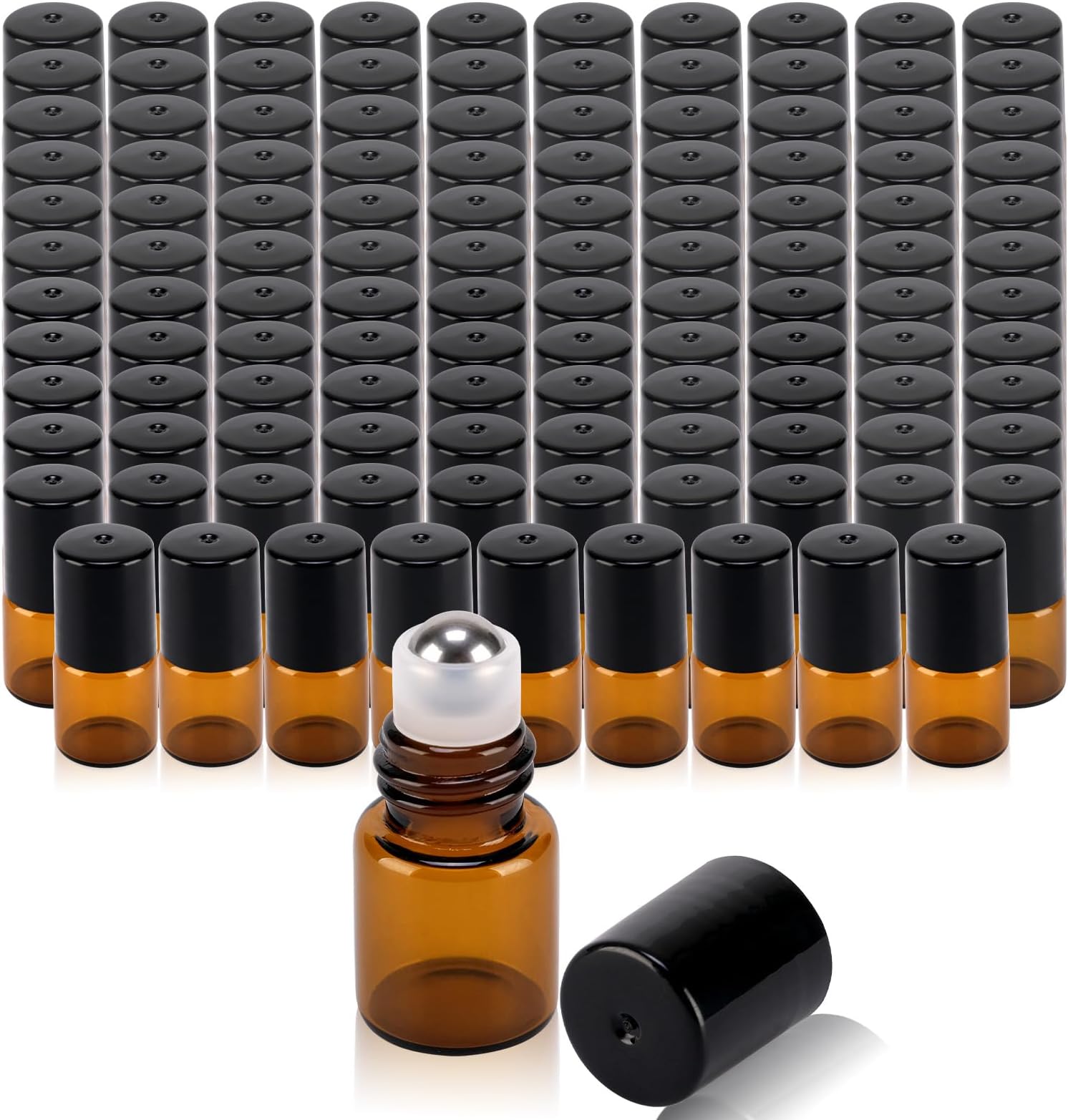 120 pack Amber Roller Bottles for Essential Oils 2ml Refillable Roll on Applicator for Travel Mini Makeup Containers with Pipettes and Bottle Opener