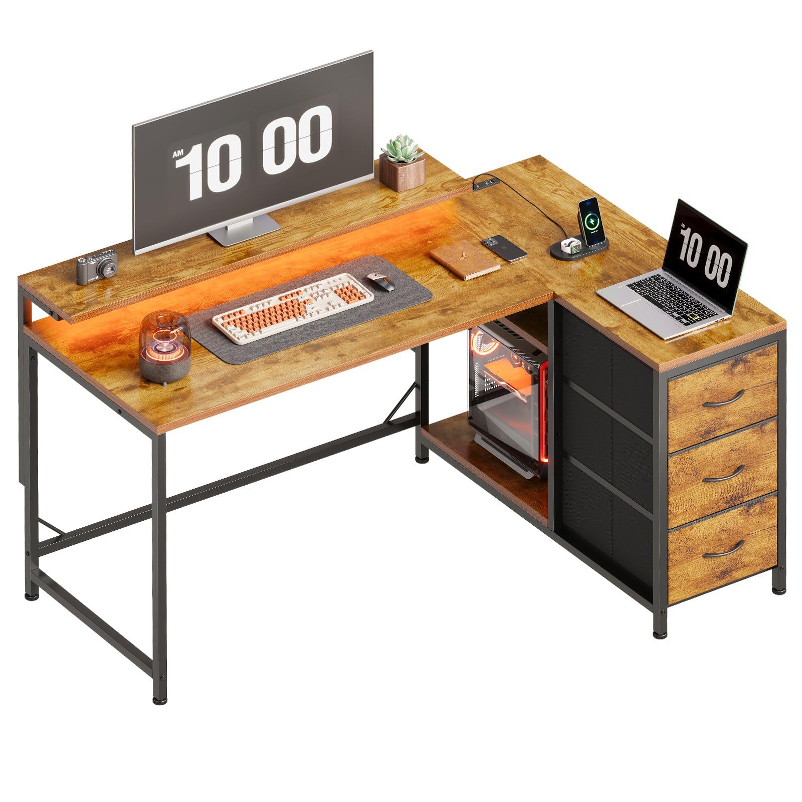 Amazon | YeTom l字デスク 幅100.5cm パソコンデスク 机 pcデスク