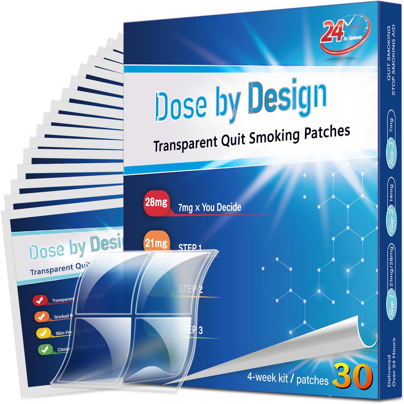 Nicotine Patches to Quit Smoking - Step 1 to Step 3 Flexible Nicotine Patch (4×7mg = 28mg) - Smoking or Vaping Quitting Aid - 30 Count