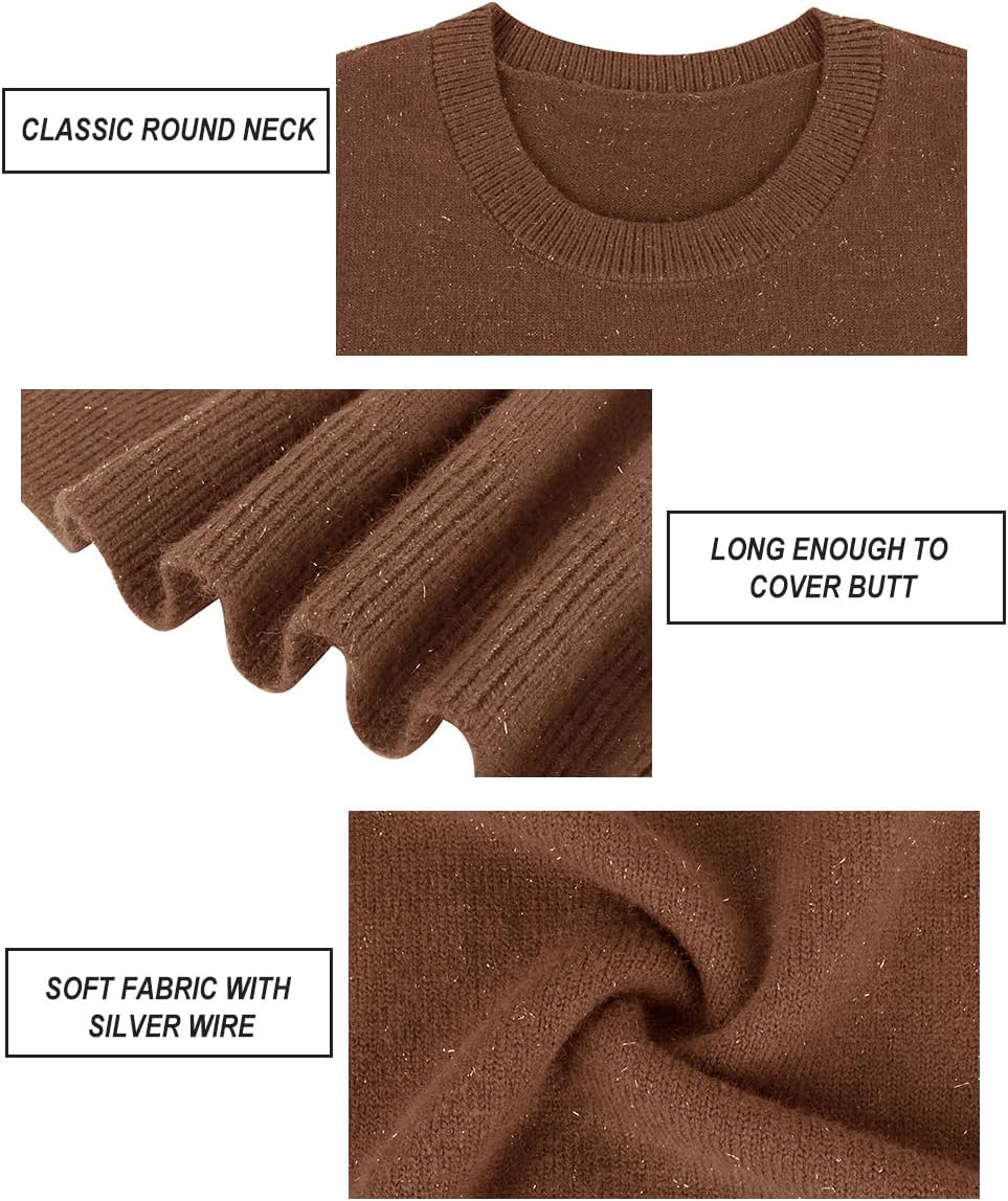 CARCOS Plus Size Sweaters for Women Solid Crew Neck Knit Tops Casual Long Sleeve Pullover Sweater Sparkly Tunic Shirts - Image 4