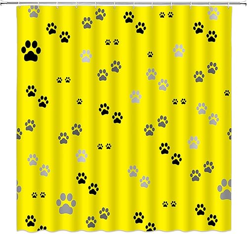 Miniatura 7 de Cortina de ducha con estampado de patas, lindo gato, perro, mascota, pata de mascota, juego de decoración de baño con ganchos