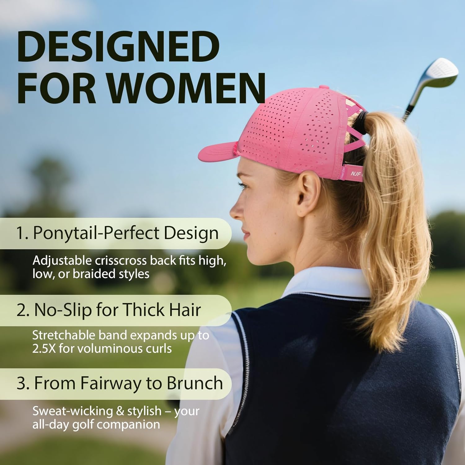 NJF Golf™ Adjustable Golf Cap for Women – Breathable Hat with Magnetic Ball Marker & Tee Holders, Lightweight Golf Hat - Image 3