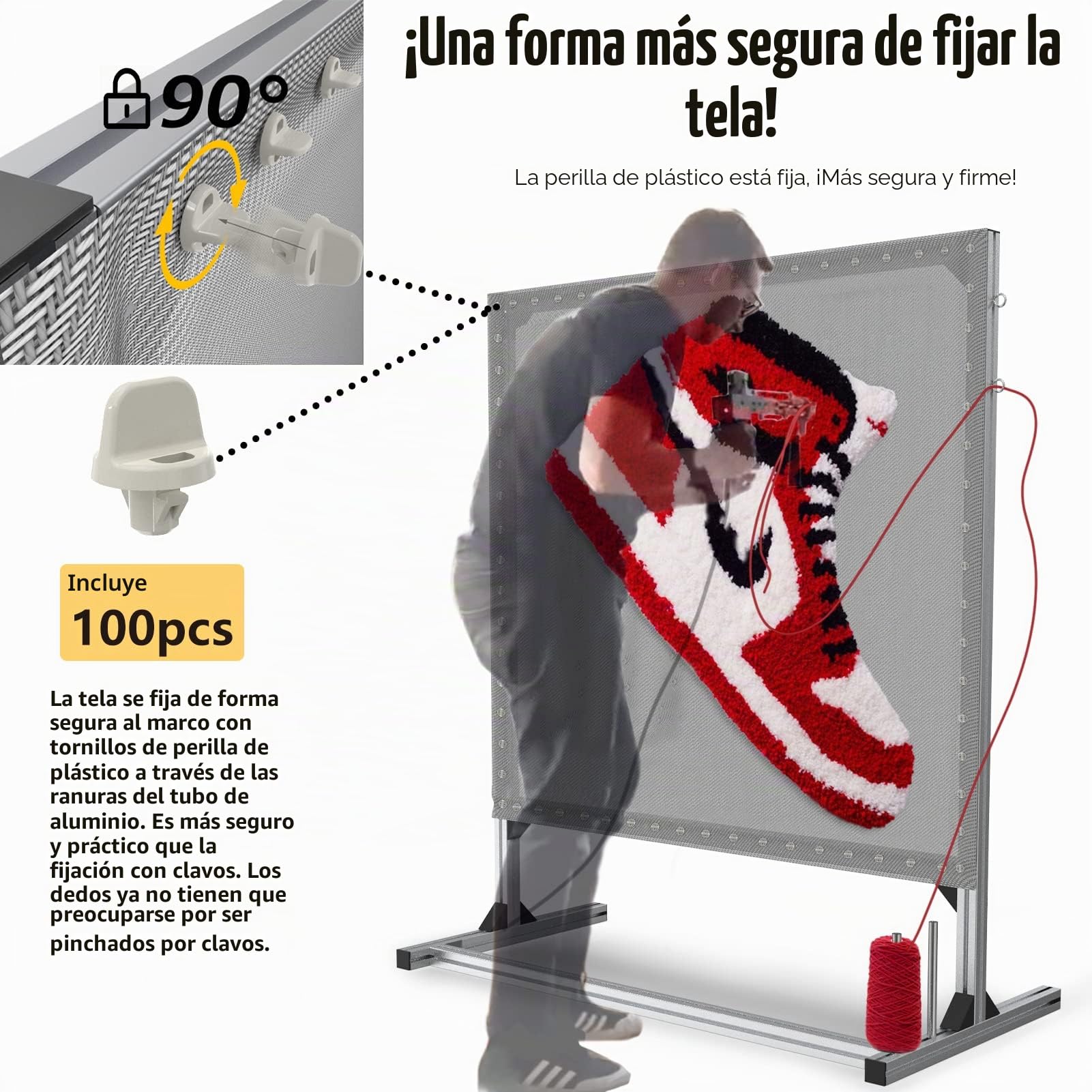 NODOCA Carpet Frame Tufting Kit, Marco de Metal de Aluminio de 135cm Pulgadas para Hacer alfombras, Marco de Alfombra para Suministros de Pulido
