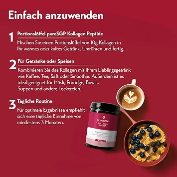 pureSGP® Kollagen [300g]: Reinstes Kollagen in Apothekenqualität - Bioaktive Premium-Peptide aus hochwertigem Kollagenhydrolysat. Mit Vitamin C & Biotin - Geschmacksneutral - Sehr gute Löslichkeit Apothekenqualität Bioaktive Premium-Peptide Kollagenhydrolysat mit Vitamin C & Biotin Geschmacksneutral Gute Löslichkeit
