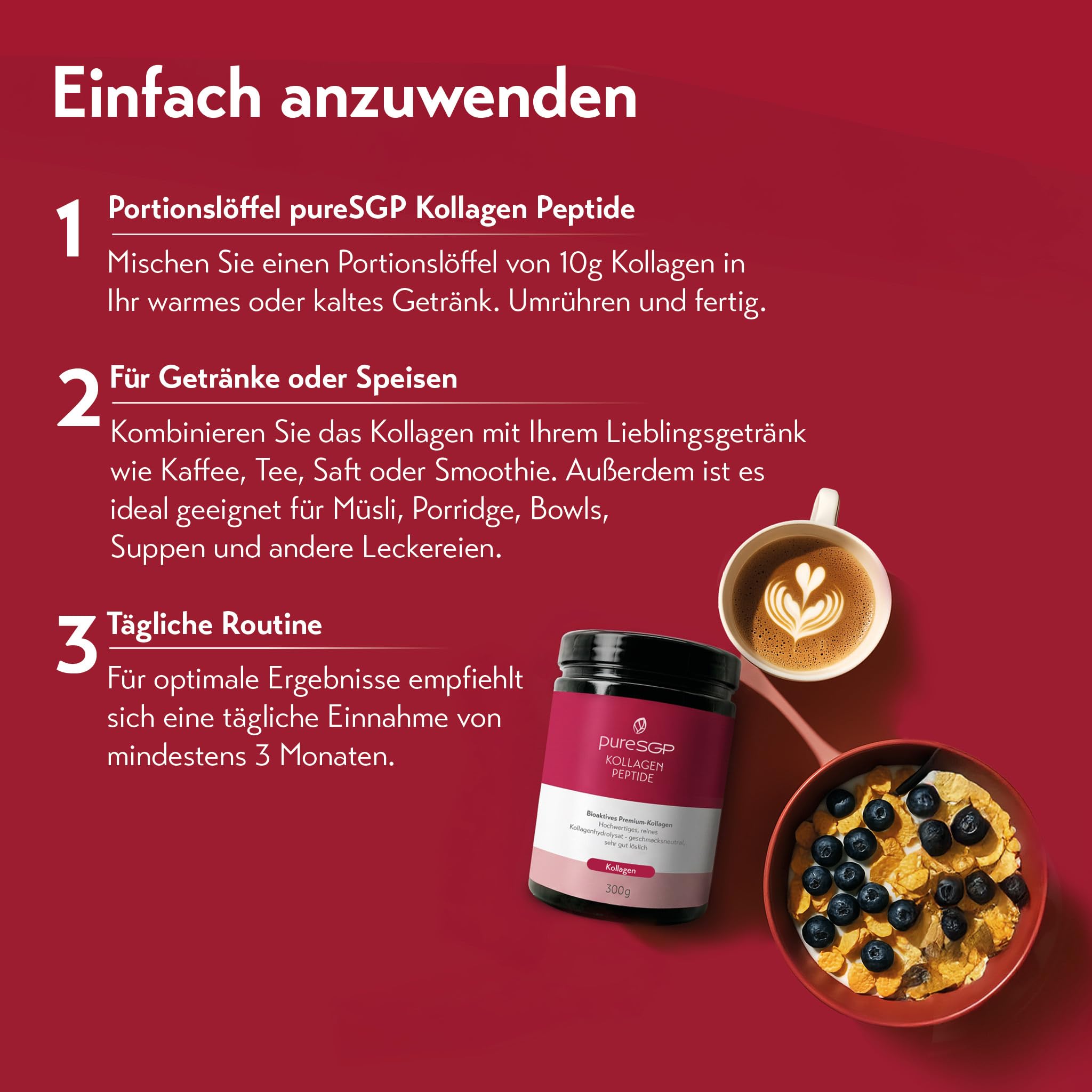 pureSGP® Kollagen [300g]: Reinstes Kollagen in Apothekenqualität - Bioaktive Premium-Peptide aus hochwertigem Kollagenhydrolysat. Mit Vitamin C & Biotin - Geschmacksneutral - Sehr gute Löslichkeit