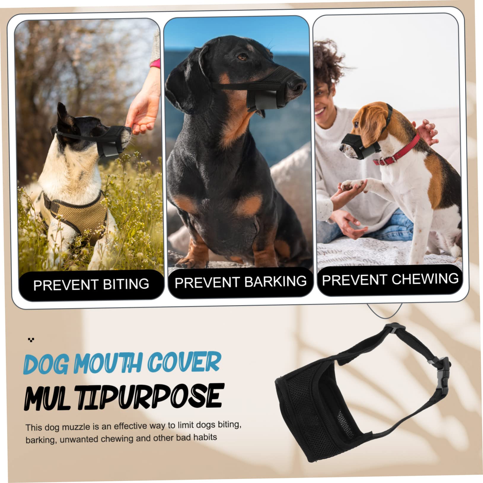 BESPORTBLE 5pièces Muselière Respirante pour Chien Ajustable Et Confortable Protège Morsures Aboiements pour Petits Et Moyens Chiens