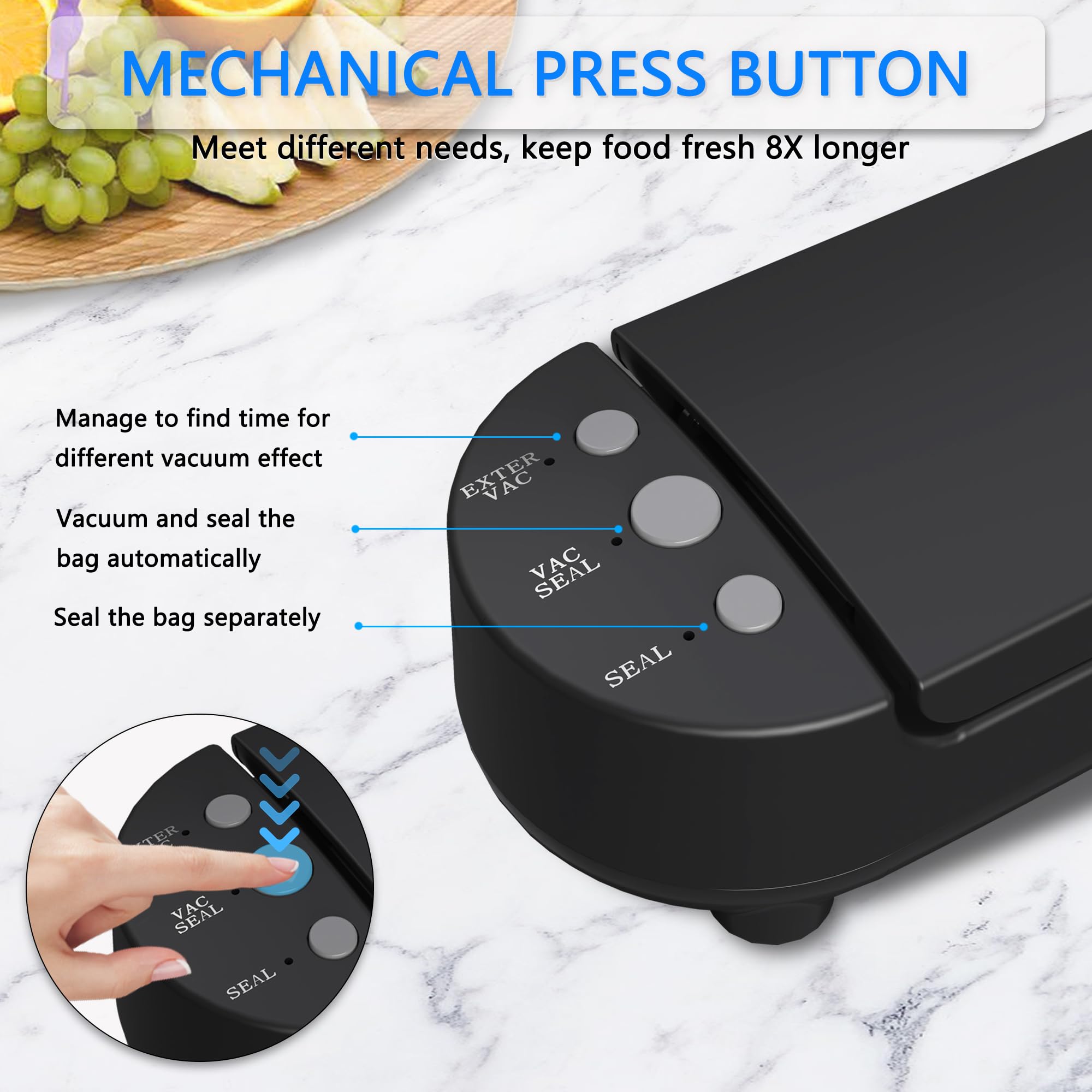 Kingbull Vacuum Sealer Machine, Dry & Moist Food Sealer with Built-in Cutter, Sous Vide & Food Storage, 10 Vacuum Seal Bags & 1 Air Suction Hose, Black