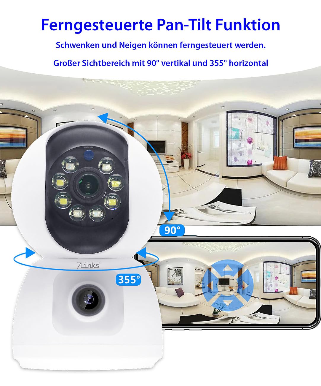7links Haustierkamera: Dual-Linsen-WLAN-Kamera, je Full HD, Farb-Nachtsicht, Tracking, Sirene (Überwachungskamera WLAN, WiFi Camera, IP)