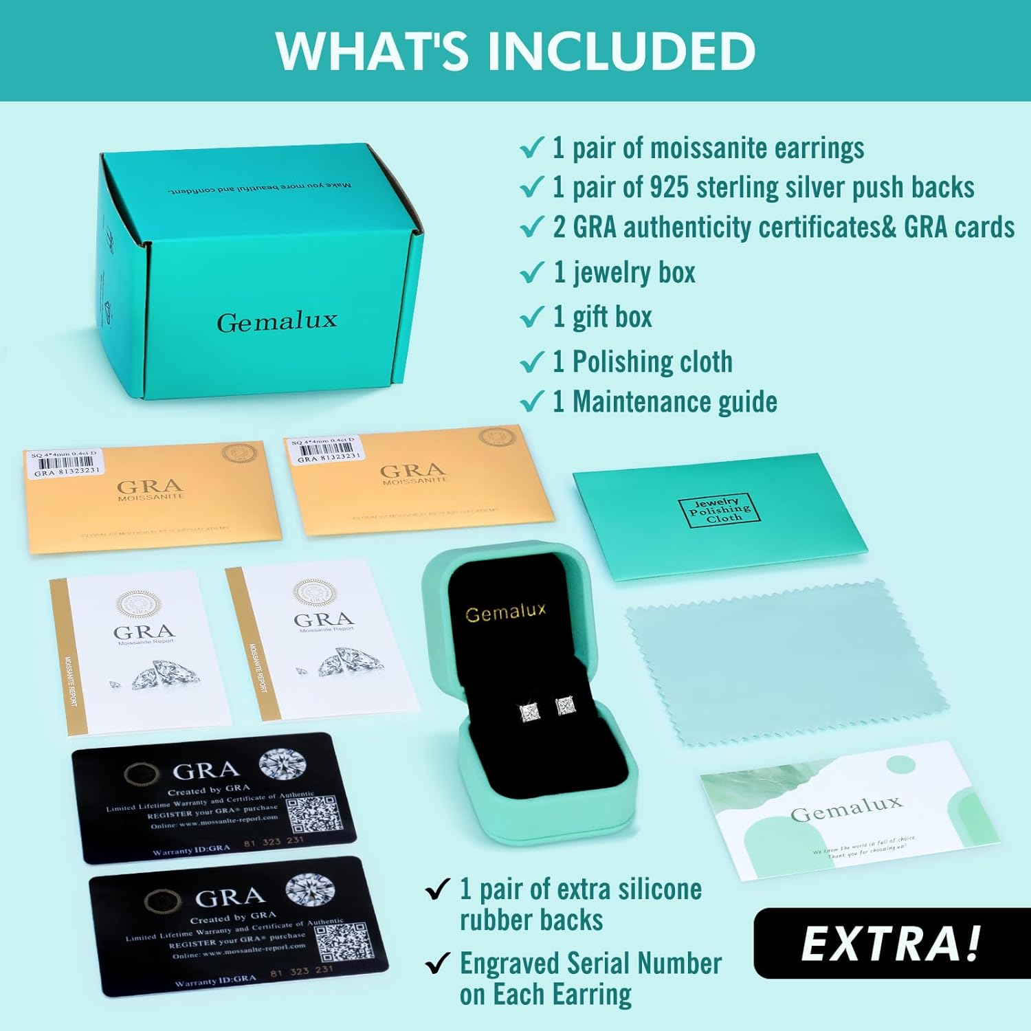 Princess Cut Moissanite Stud Earrings, Lab-Created Diamonds, 0.8-2.4ct D Color, VVS1 Clarity, Hypoallergenic, White Gold-Plated 925 Sterling Silver, Anniversary Birthday for Women Men - Image 8