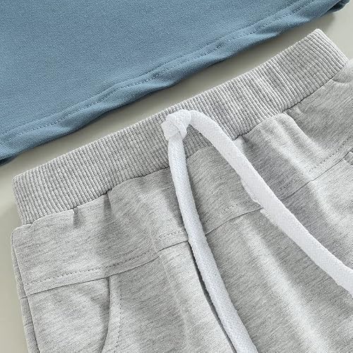 Toddler Baby Boy Clothes Letter Short Sleeve T Shirt Top Boys Shorts with Pocket Cute Summer Outfit 2Pcs Set (Little Dude Blue,12-18 Months) - Thumbnail 4