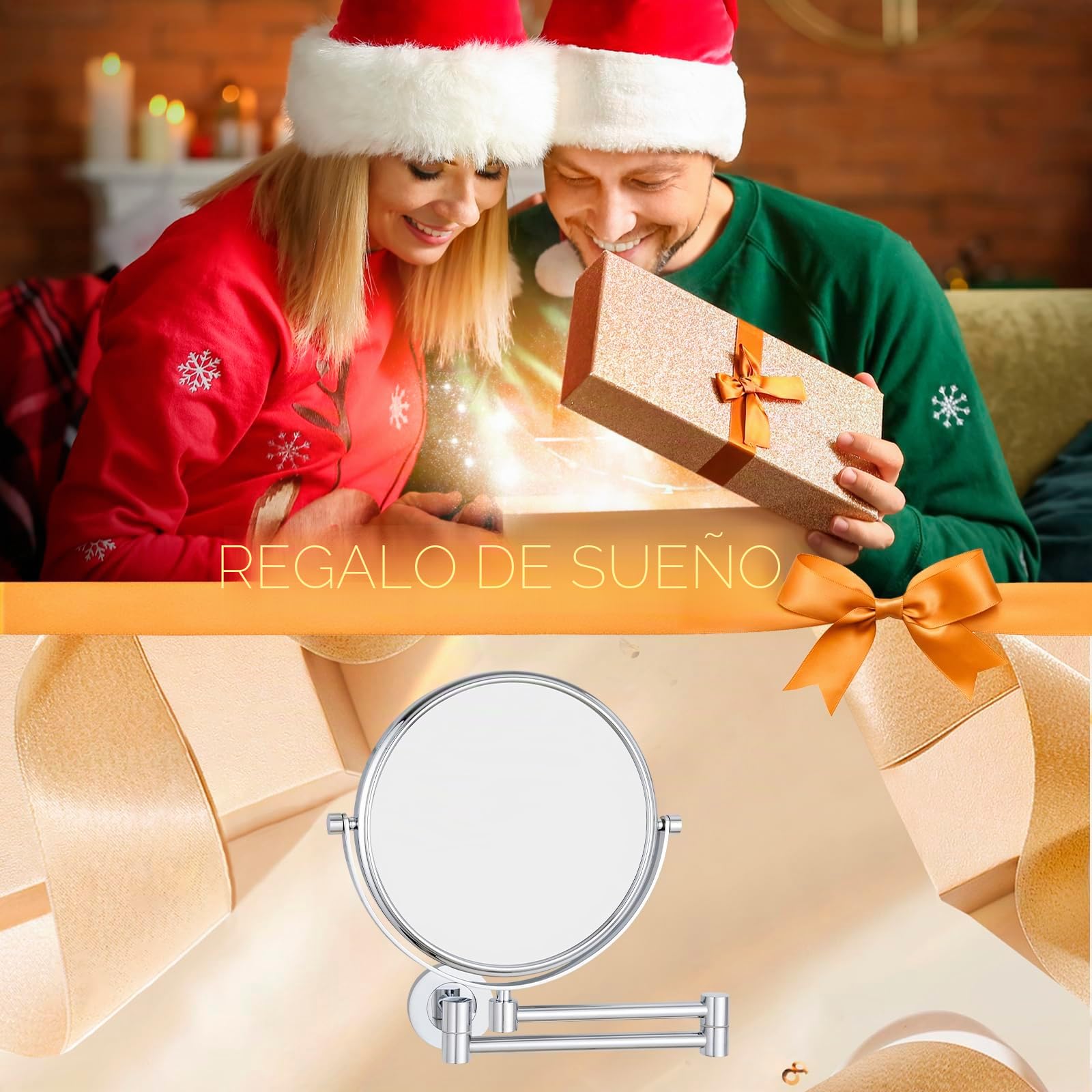 Nicesail Espejo Maquillaje Pared Extensible - Espejo de Aumento x10 Plata - 360° Giratorio - Doble Cara - para Afeitar Baño,Diámetro 20 cm