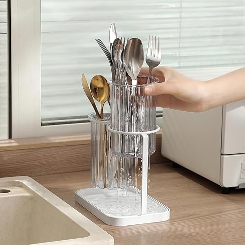 Miniatura 4 de Portacepillos de dientes con bandeja de drenaje, 2 ranuras para colgar cepillos de dientes y pasta de dientes, organizador de baño, encimera para