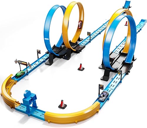Miniatura 7 de Juego de Regalo de Pista de Autos de Juguete para Niños de 3-5, 4-7, 8-12 Años, Pistas de Carreras Largas con 4 Bucles de Acción y 4 Autos