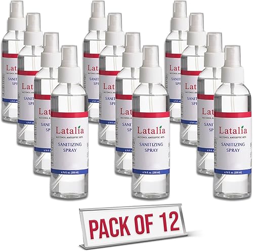 Latalia Spray desinfectante de manos  Paquete de 12 desinfectantes de manos sin perfume para manos (6.67 onzas líquidas)