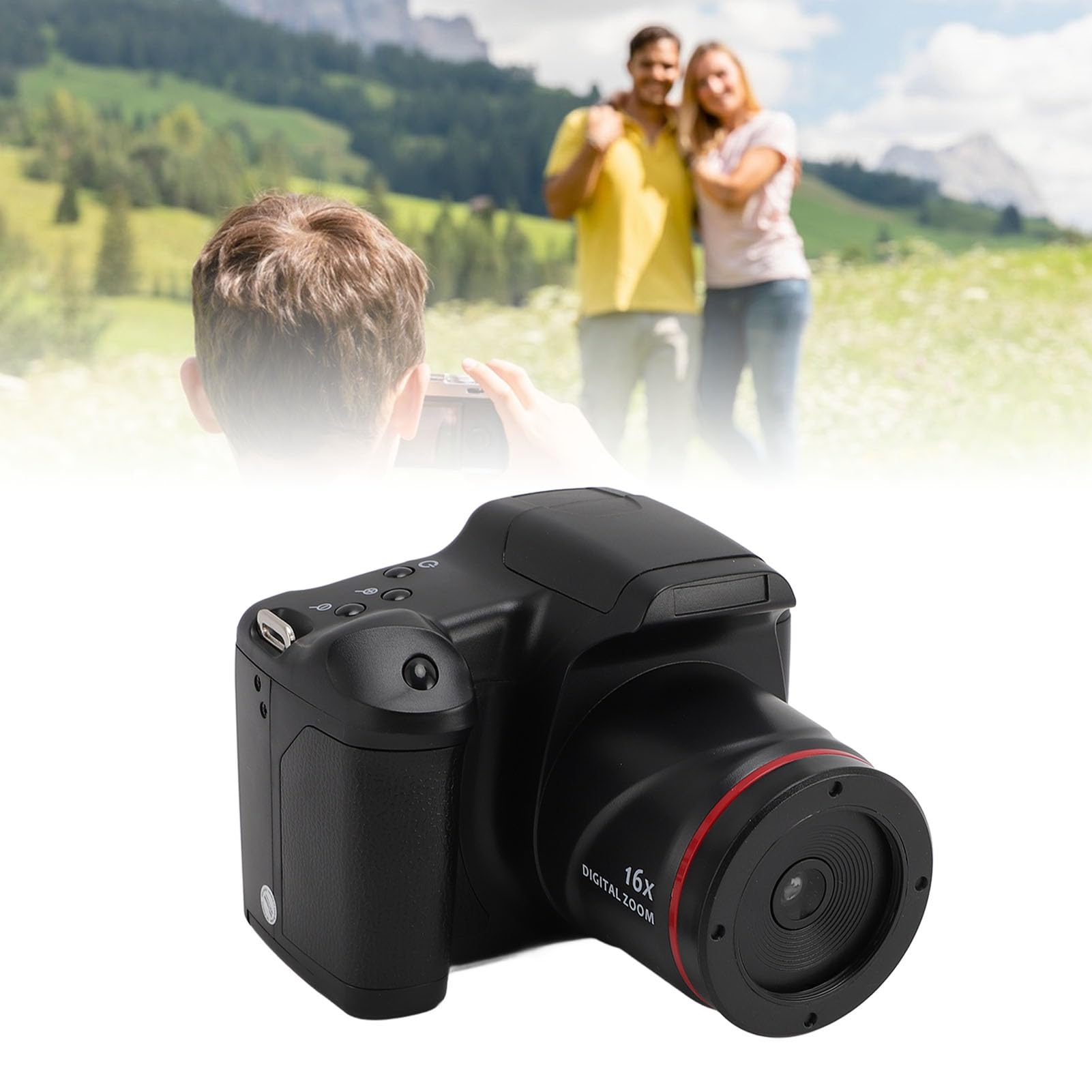 Fotocamera Digitale, Fotocamera con Zoom Digitale HD 16X da 16 MP con Lente D'ingrandimento, Schermo Ribaltabile a 180°, Luce di Riempimento, Fotocamera per Vlogging Portatile