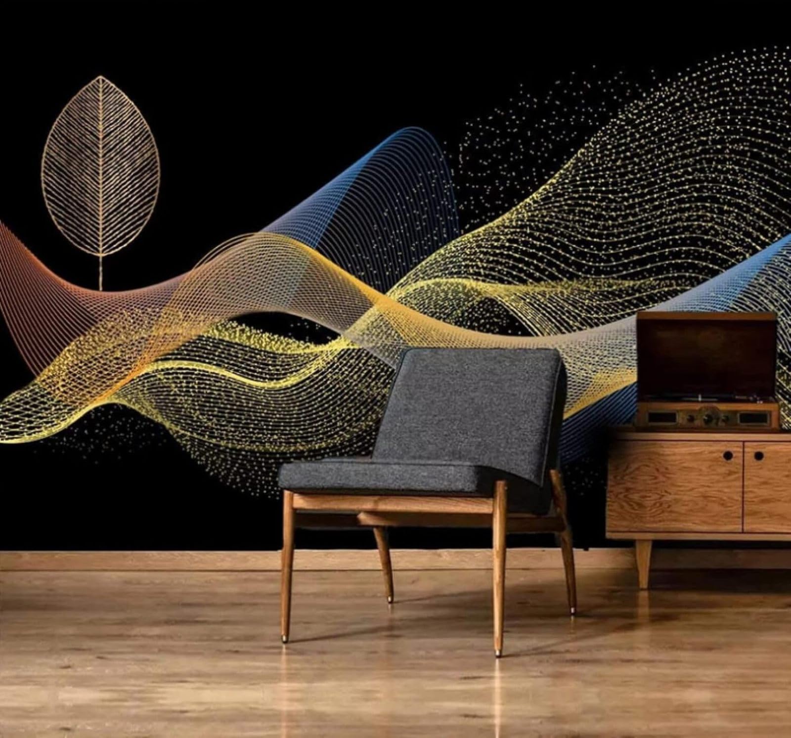 Wallpaper-3D-Xlm 250Cm×170Cm(B×H) Abstract Minimalist Mist Golden Leaves Unique 3D Wallpaper Easy Install Feature Office Living Room Sofa Bedroom Tv Background Wall Decoration-250Cm×170Cm