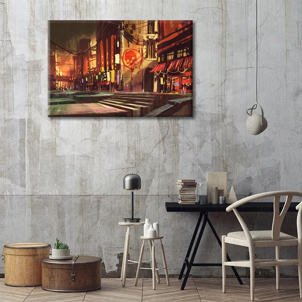 Modern Painting Tokyo Neon Night Pictures Home Decor Gaming Style Gaming Room Decoration Paintings Wall Art for Living Room 1 Pieces Wall Decor Posters and Prints Framed Ready to Hang (16" Wx24 H) - Image 4