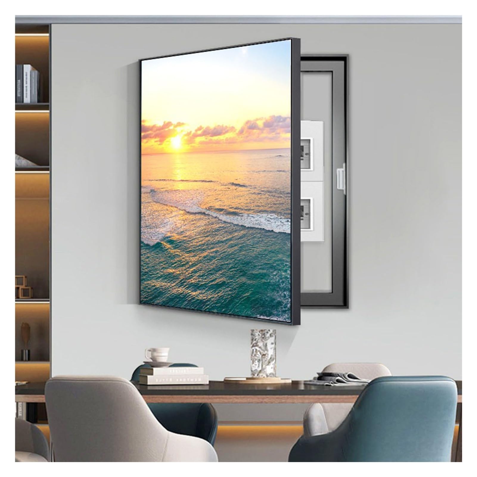 Tapa Cuadro Electrico Decorativo Marco Negro Caja Medidor Pintura Decorativa Desmontable Cubre Contadores Luz Cocina Pasillo(E,50x70cm)