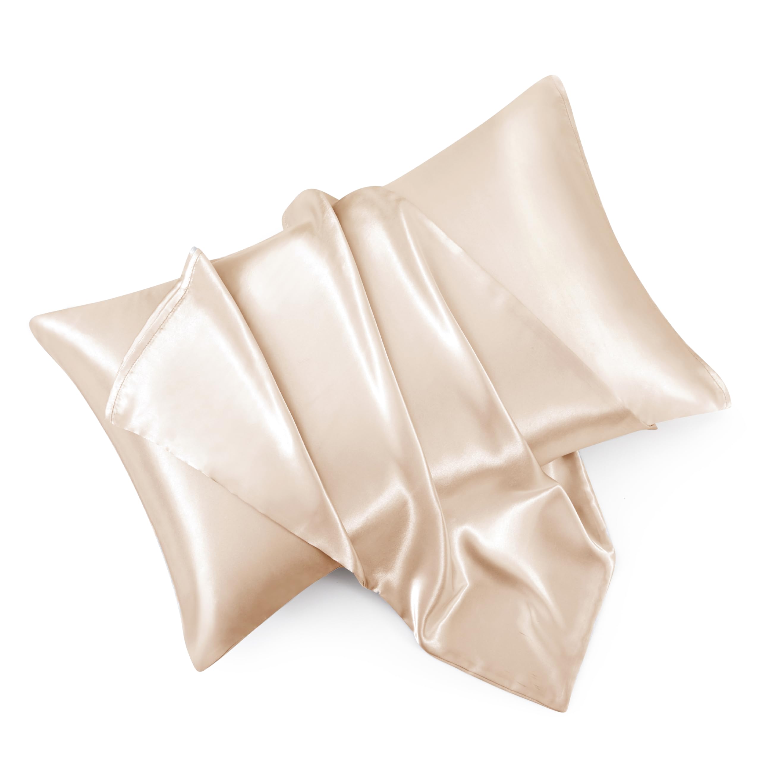 HommxJF Champagne King Size Satin Pillowcase Set of 2 with Envelope Closure,Champagne Silk Pillowcase for Hair and Skin (20x36)