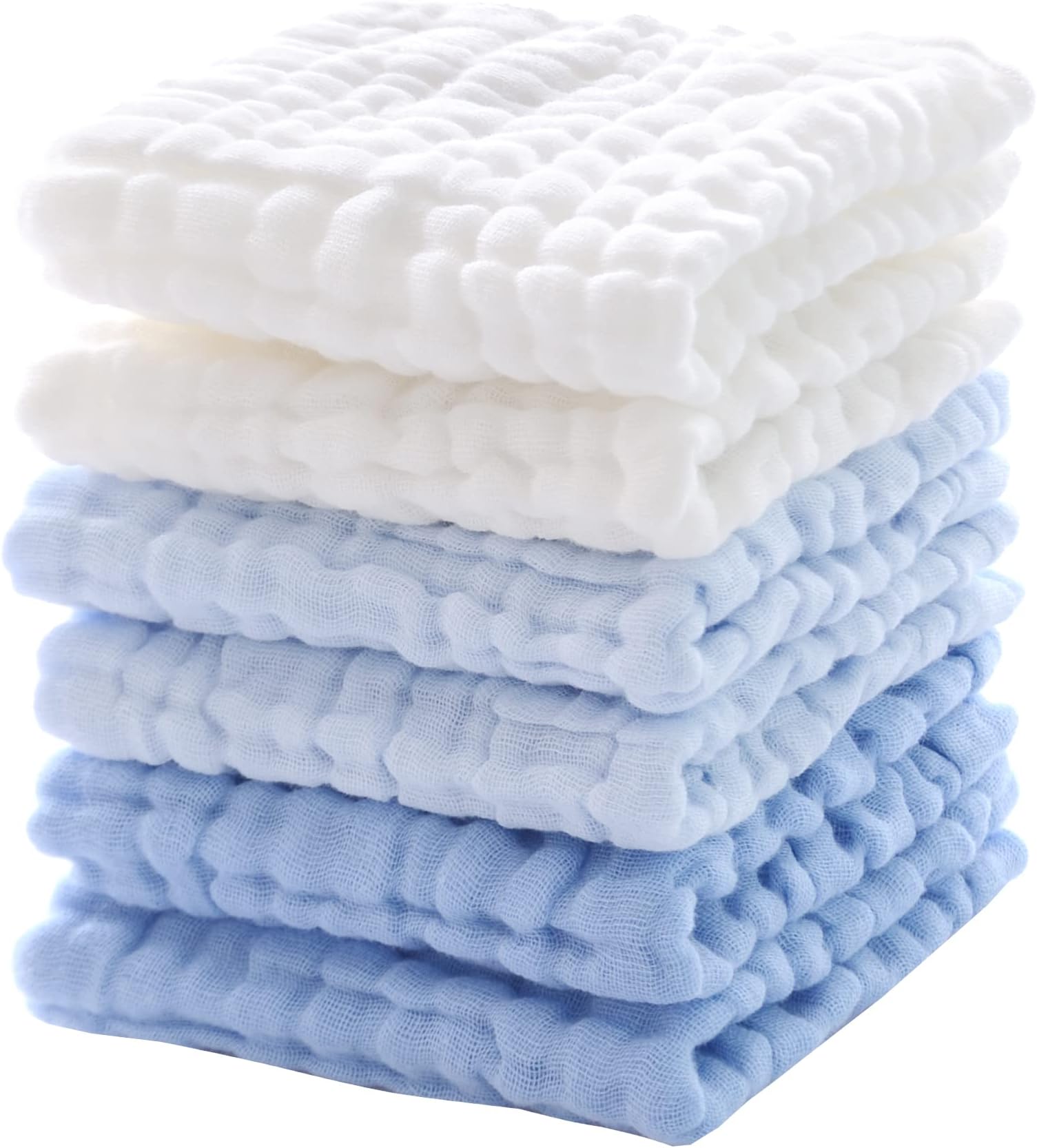 Baby Washcloths - Soft Face Cloths for Newborn, Absorbent Bath Wipes, Burp Cloths or Towels, Baby Registry as Shower. Pack of 6-12x12 inches (Blue)