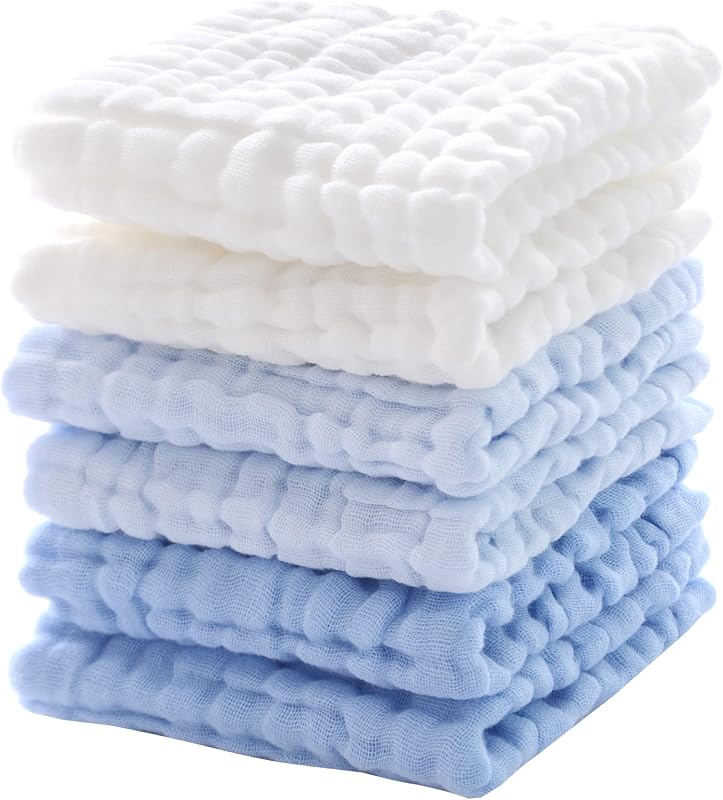 Paños para bebé: paños faciales suaves para recién nacidos, toallitas de baño absorbentes, paños o toallas para eructar, registro de bebé como ducha. Paquete de 6-12x12 pulgadas (azul)
