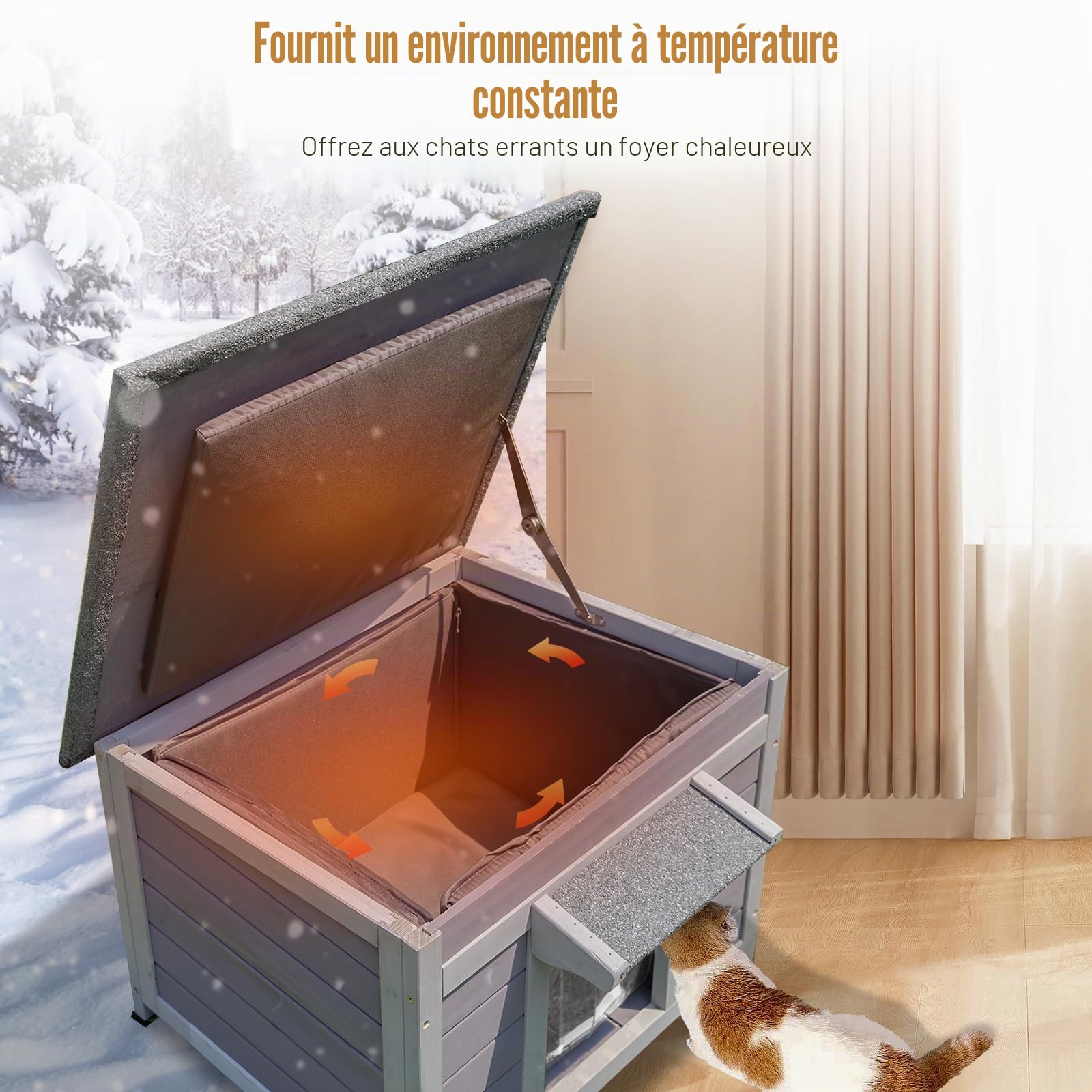 X-ZONE PET Maison pour chat extérieure chauffée, abri pour chat pour l'extérieur avec doublure isolée, maison résistante au froid pour l'hiver