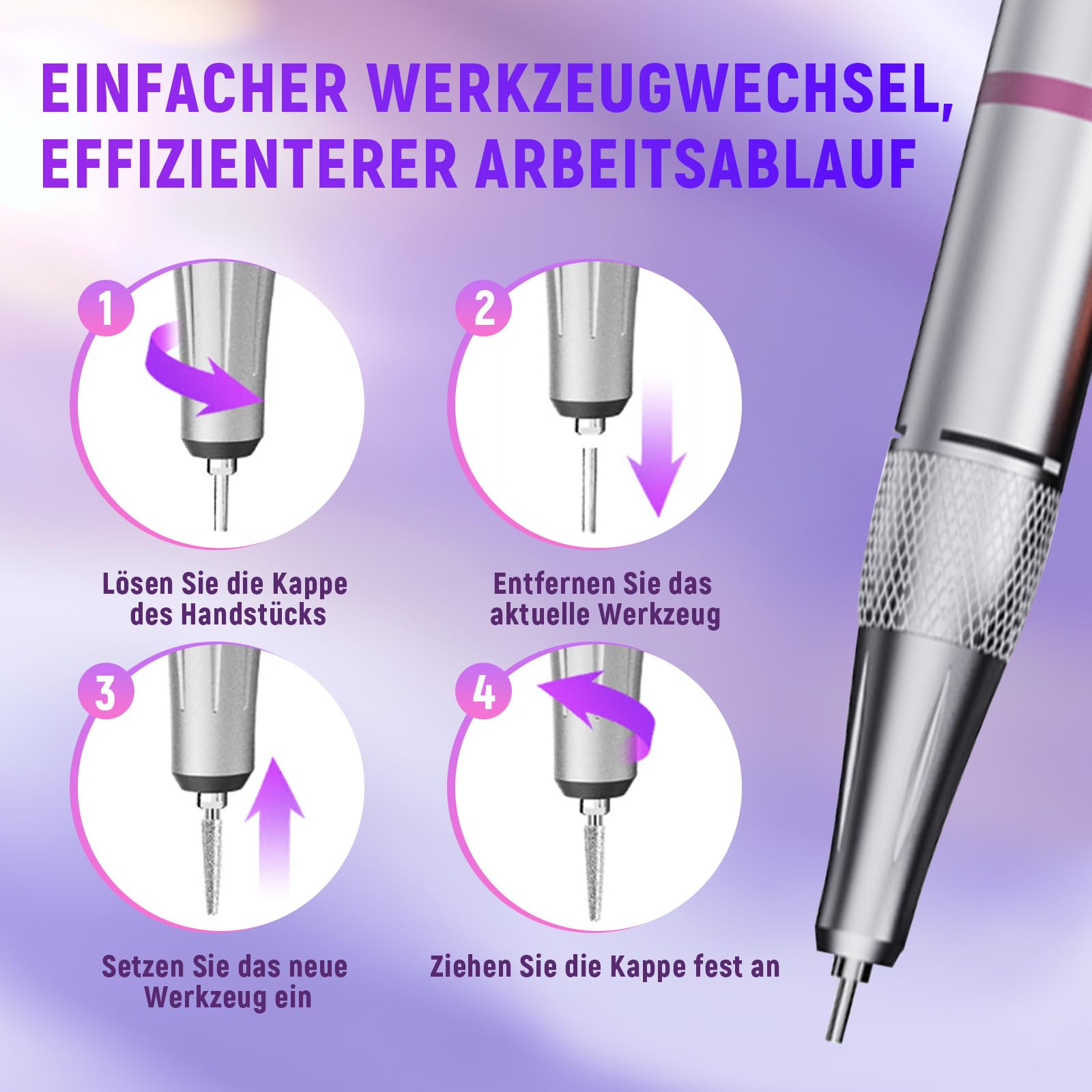 BQ-114 Pediküre Set Fußpflege Elektrisch 45.000 U/min,Wiederaufladbares Akku,Stufenlose Drehzahlregelung,8 Stunden Akku,für Acryl/Gel-Entfernung /Maniküre/Nagelformung/Nagelhautpflege/Salon (Rosa)