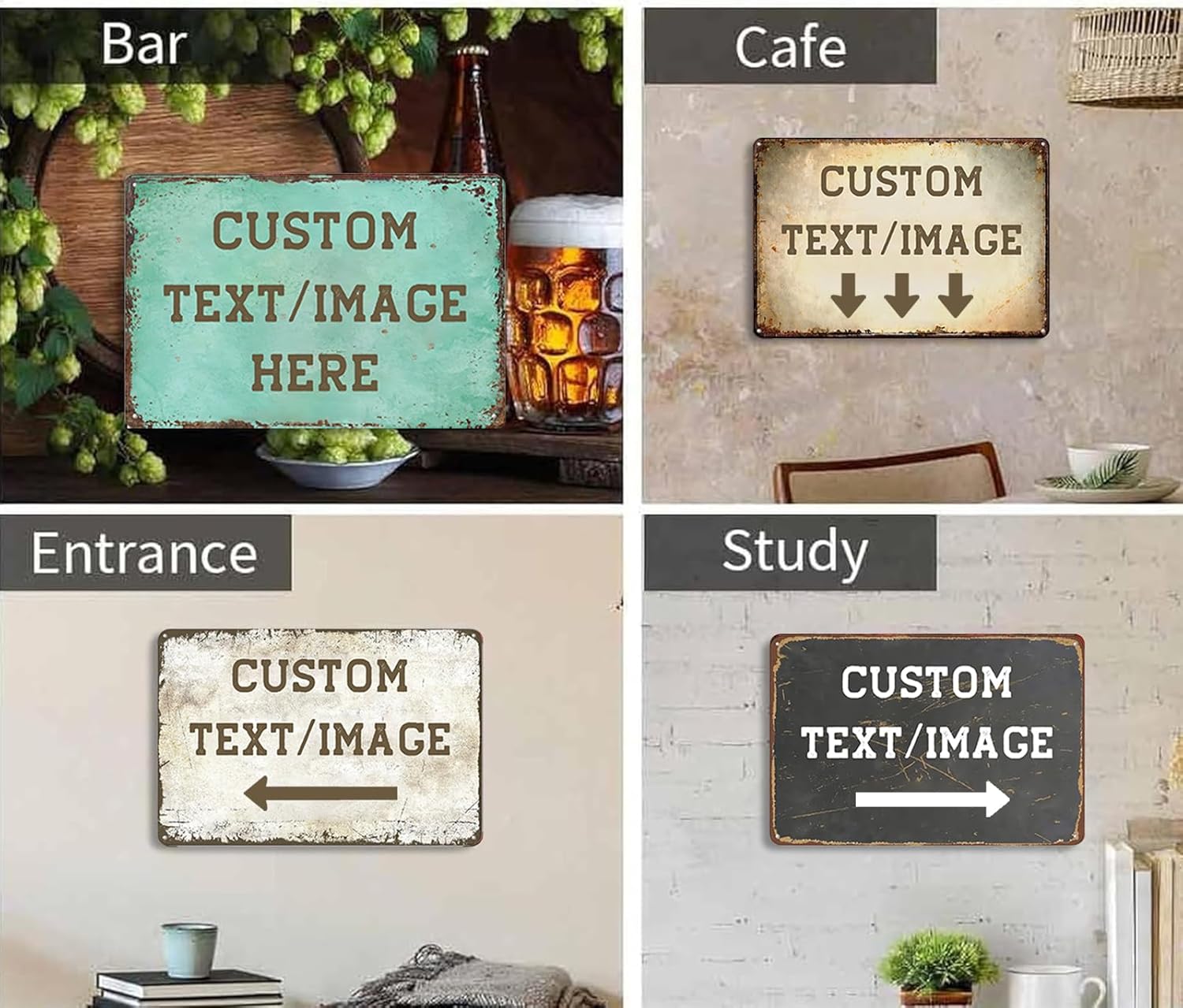 Custom Sign with Directional Arrow Rustic, Personalized Wall Decor, Vintage Metal Signs, 24''x18'' Customized Retro Aluminum Sign for Home Office Bar Yard Garden Outdoor Gift