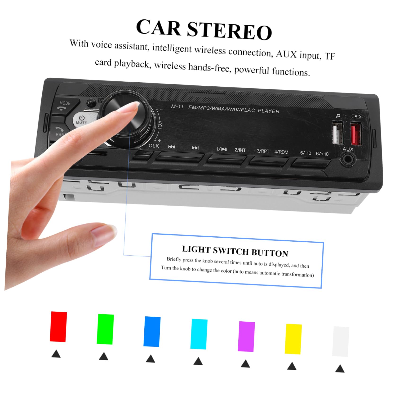 Reproductor de Mp3 para Coche 12 V con Conexión Inalámbrica y USB | Negro Abs, Versión 5.0, 2 Puertos USB 2.0 Frontales, Mando a Distancia Incluido