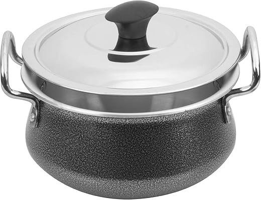 Sorabh Color Coated Aluminium Handi with Stainless Steel Lid (Thickness 3mm With Dia-19 cm), Black, Standard