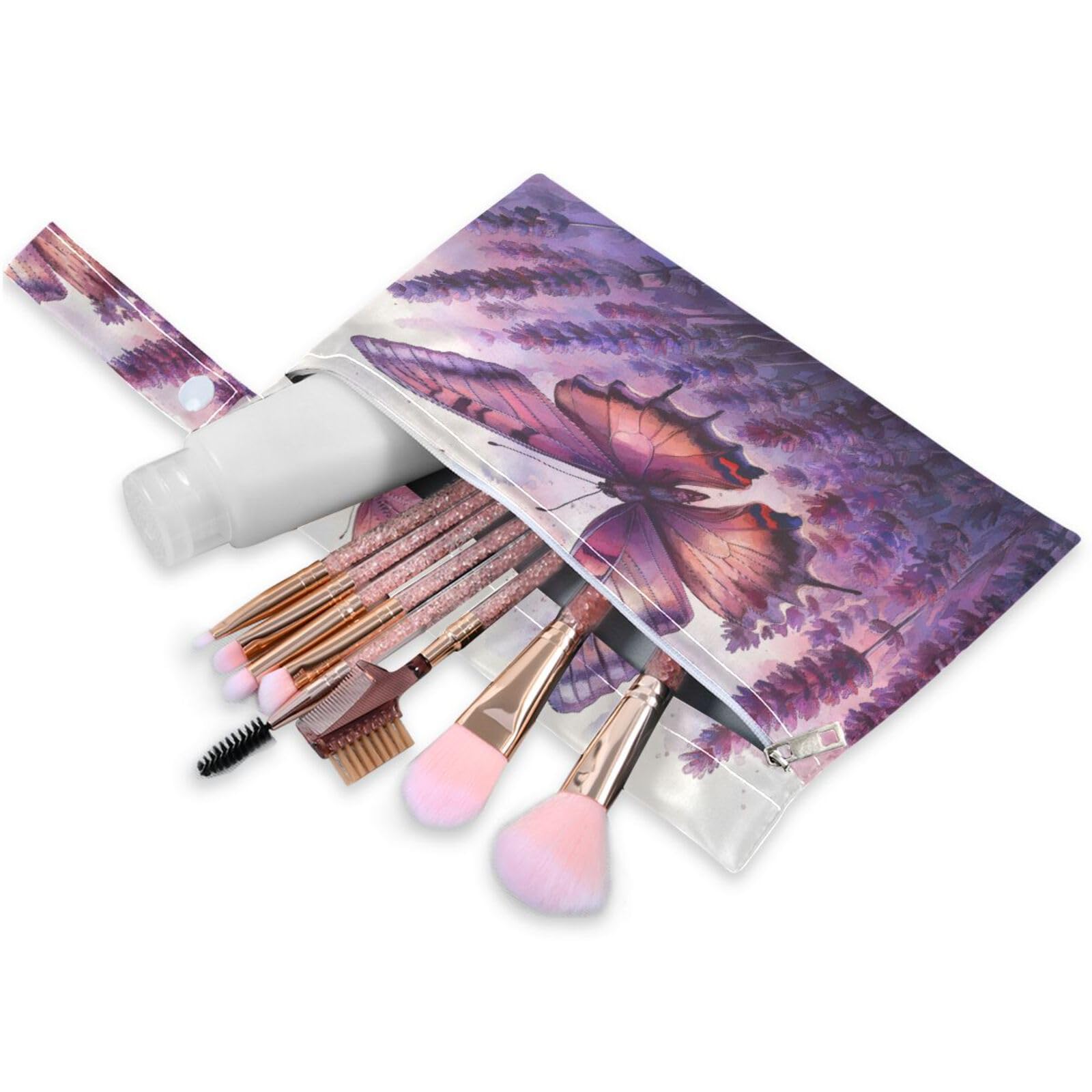 ATTX Lavender Field with Butterflies Wet Dry Bags 2-Pack - Reusable Cloth Diaper Storage for Travel, Beach & Gym | Multi-Use Waterproof Bags for Swimsuits, Baby Clothes, Sports Gear#596