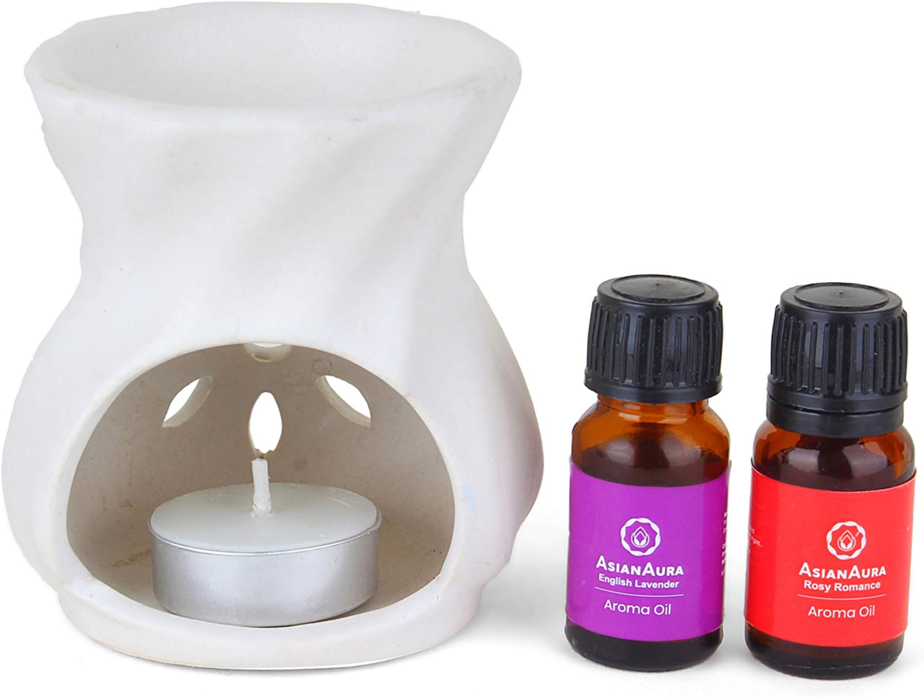 Asian Aura T-Light Candle Diffuser for Home (10 ml Aroma Oil in Fragrance of Rose & English Lavender)