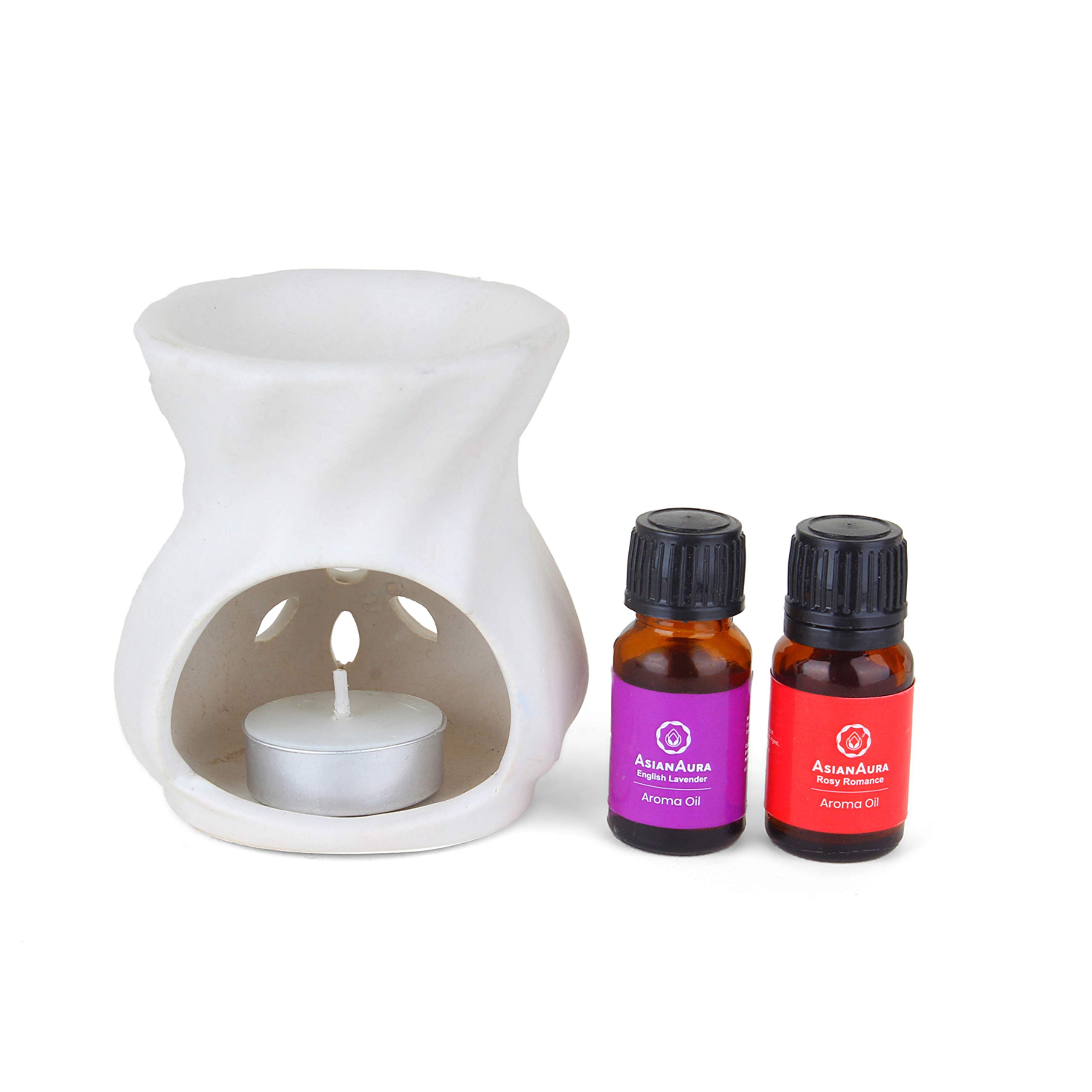 Asian Aura T-Light Candle Diffuser for Home (10 ml Aroma Oil in Fragrance of Rose & English Lavender)