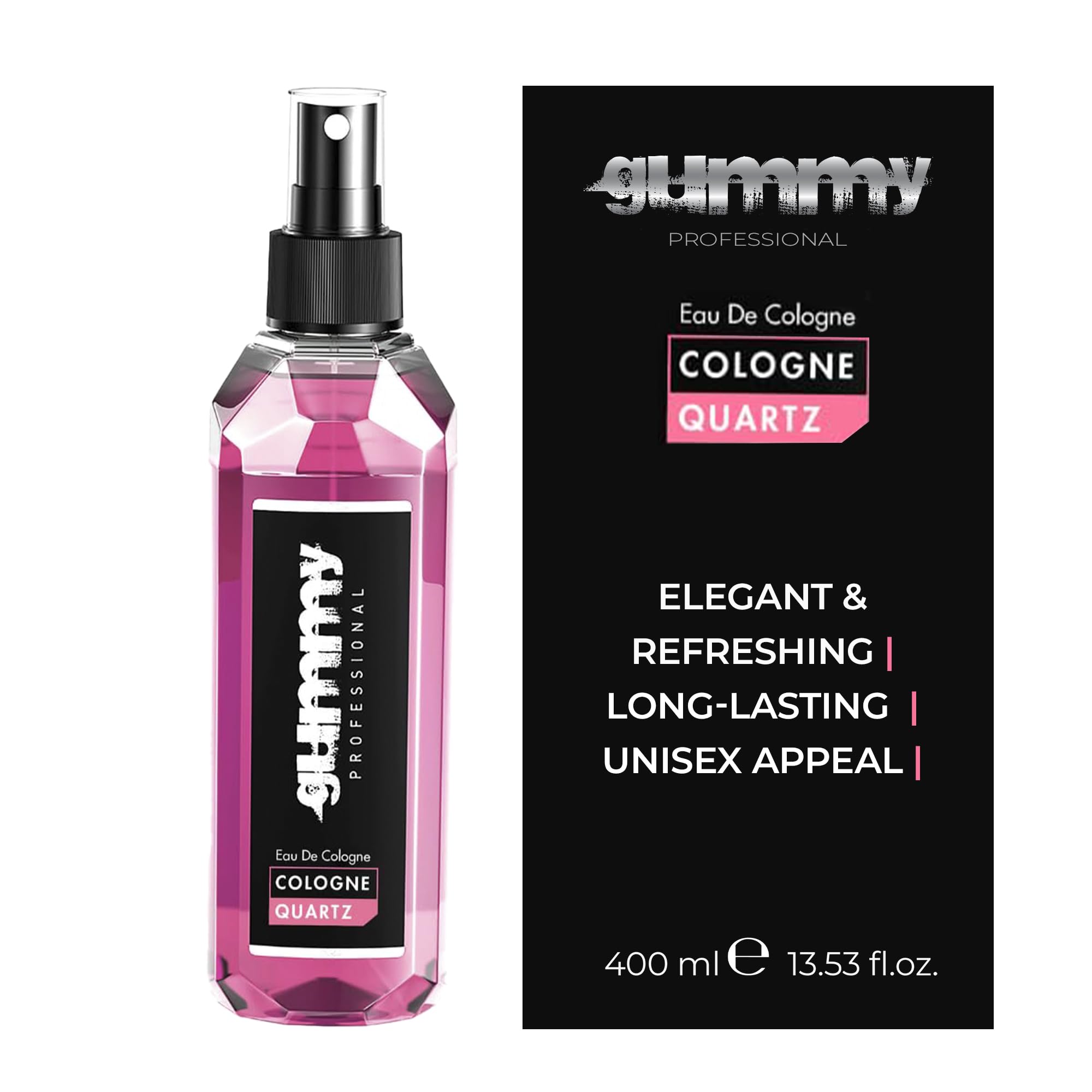 Gummy Quartz Eau de Cologne Spray 400 ml – orzeźwiająca woda zapachowa po goleniu – Unisex woda do golenia o mineralnym świeżym zapachu – Barber Cologne dla mężczyzn i kobiet
