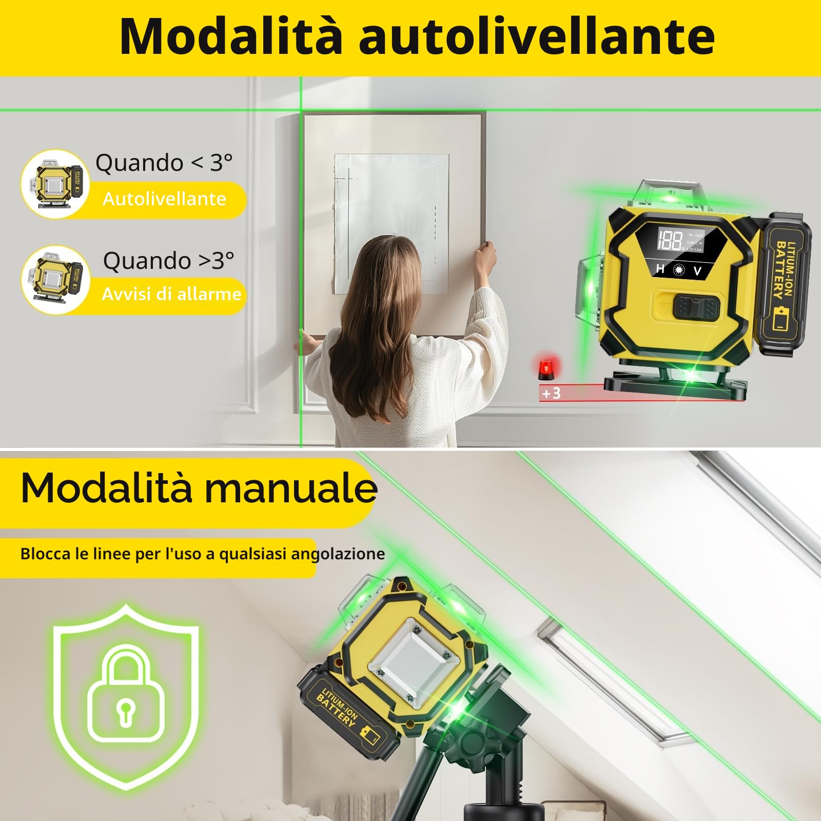 Livella Laser Autolivellante 16 Linee, 4 X 360 °Livello Laser Autolivellante Blu, 2 x Batterie, Autolivellante, Supporto rotante, Telecomando Cabina di rilevamento