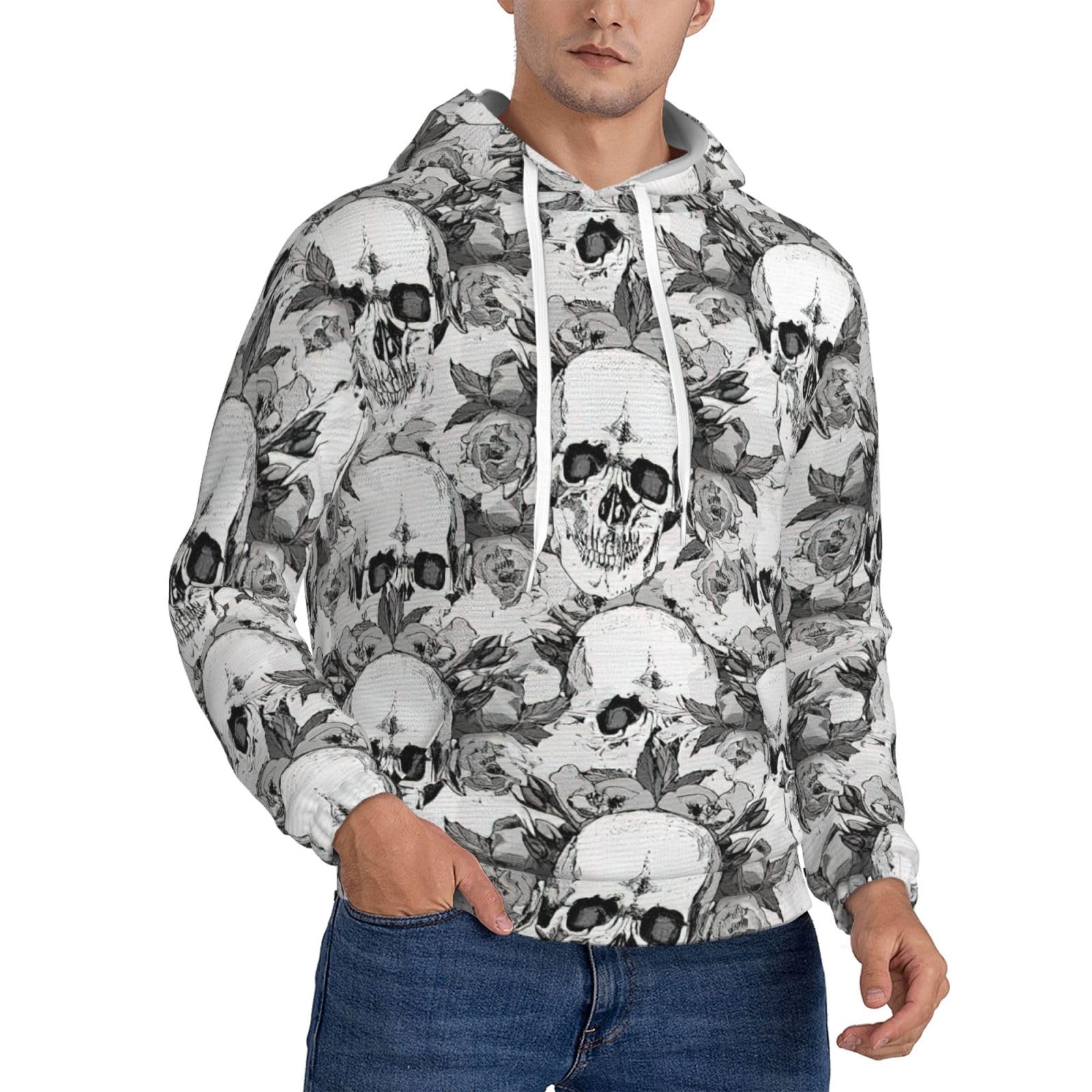 Sweat à capuche tendance imprimé squelette avec doublure chaude - 8
