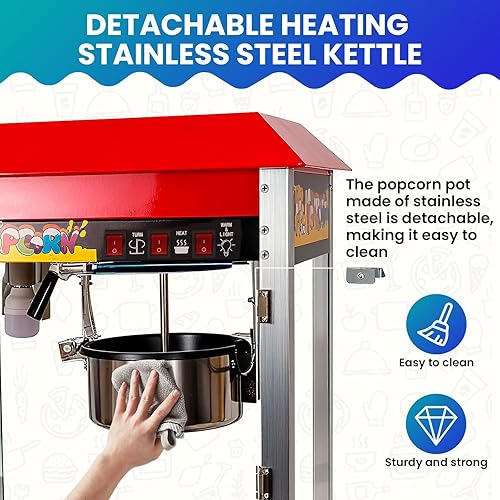 Miniatura 3 de 1300W Popcorn Machine with 8 Oz Kettle for Rapid Heating, Countertop Popcorn Popper with Insulation Layer, Popcorn Maker Machine for Home and