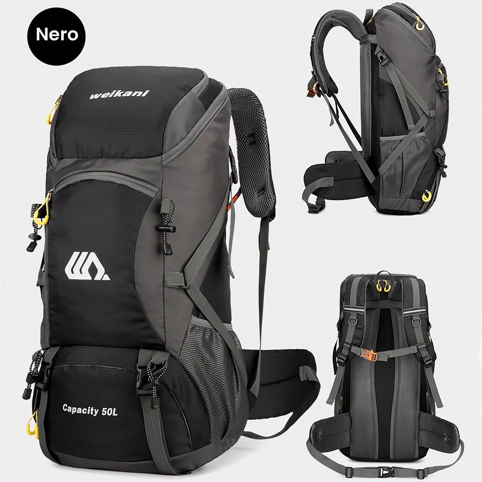 Zaino da trekking impermeabile da 50 l, zaino da campeggio, escursionismo, zaino da viaggio, per uomini e donne, grande zaino per arrampicata, viaggi, alpinismo, sci, trekking, sport all'aria