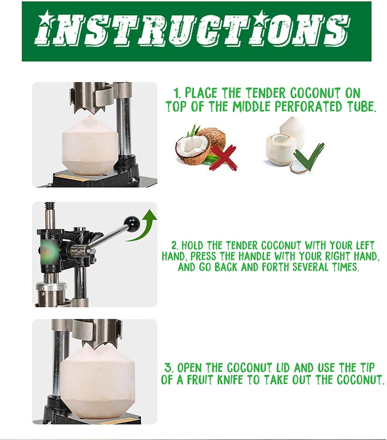 Manual Coconut Hole Opening Machine, Stainless Steel Vertical Coconut Opening with 1 Shell Opener Knife, Easy to Open Safe Operations (White)