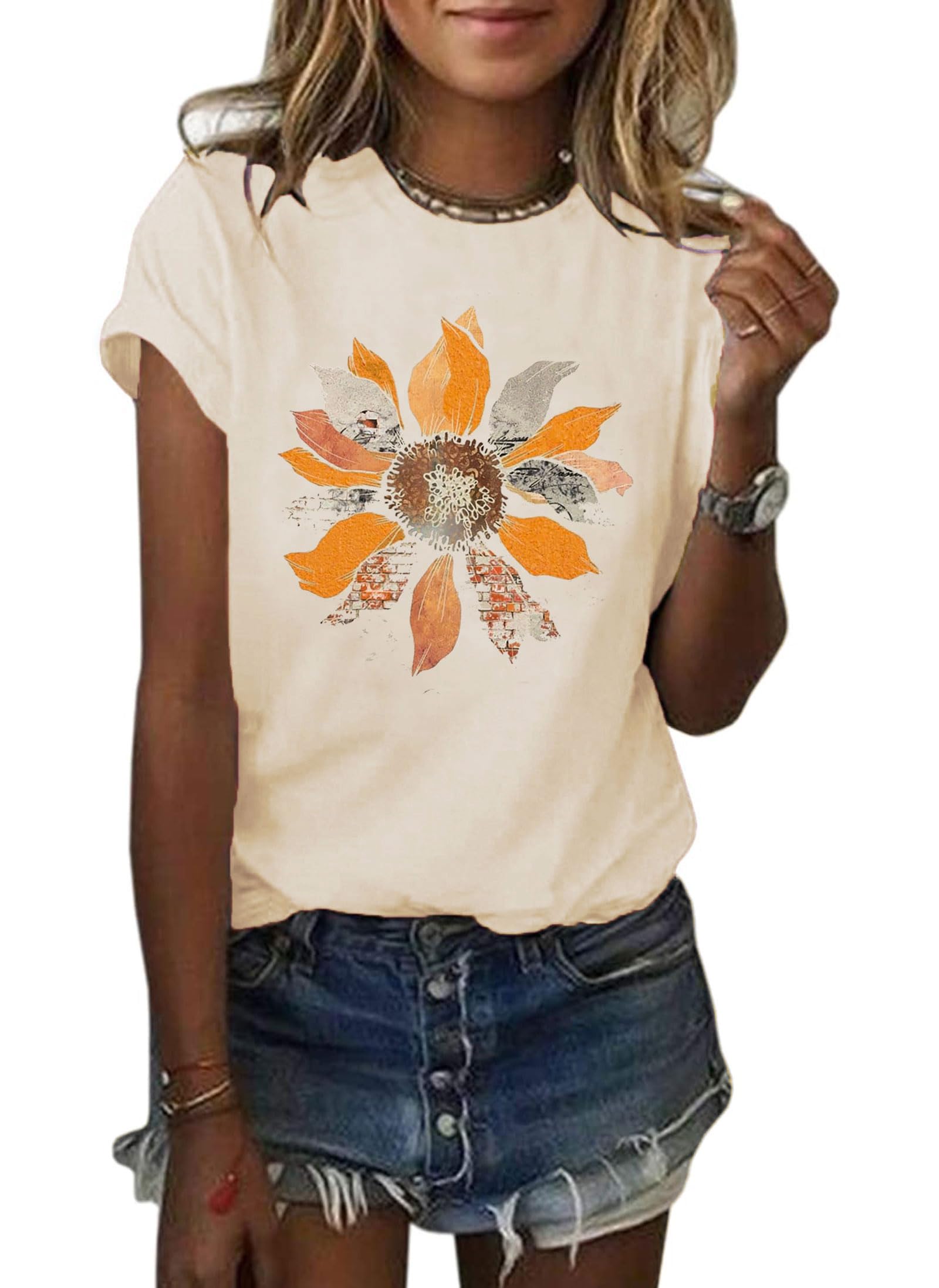 Anbech Womens Dandelion Graphic T-Shirts Teen Girls Cute Sunflower Print Casual Tee Tops