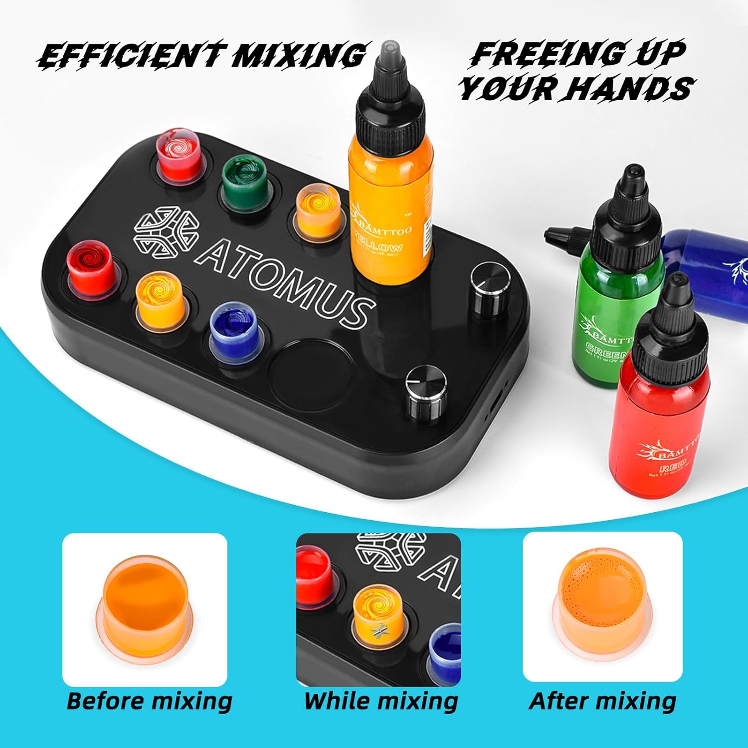 Tattoo Electric Ink Mixer Tattoo Ink Stirring Machine High Speed Color Mixer Automatic Mixing Machine Kit Adjustable Power Electric Ink Mixer Set Tattoo Supplies