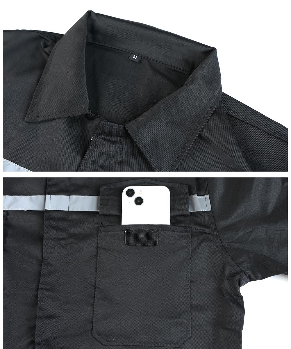 Hombre Mono de Trabajo Multibolsillos Reflectante Traje de Trabajo Manga Larga Mono Trabajo Mujer Alta Visibilidad Ropa de Trabajo para Mecánicos Carpinteros