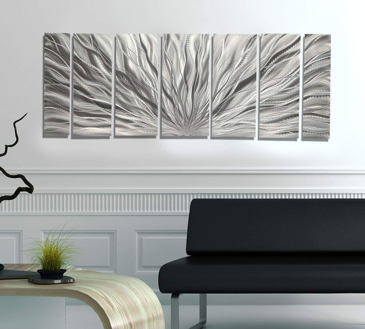 Statements2000 Contemporary Metal Art Large Aluminum Wall Art, Modern Abstract Metal Wall Art, Indoor Outdoor Artwork For Walls - Silver Plumage By Jon Allen : Home & Kitchen