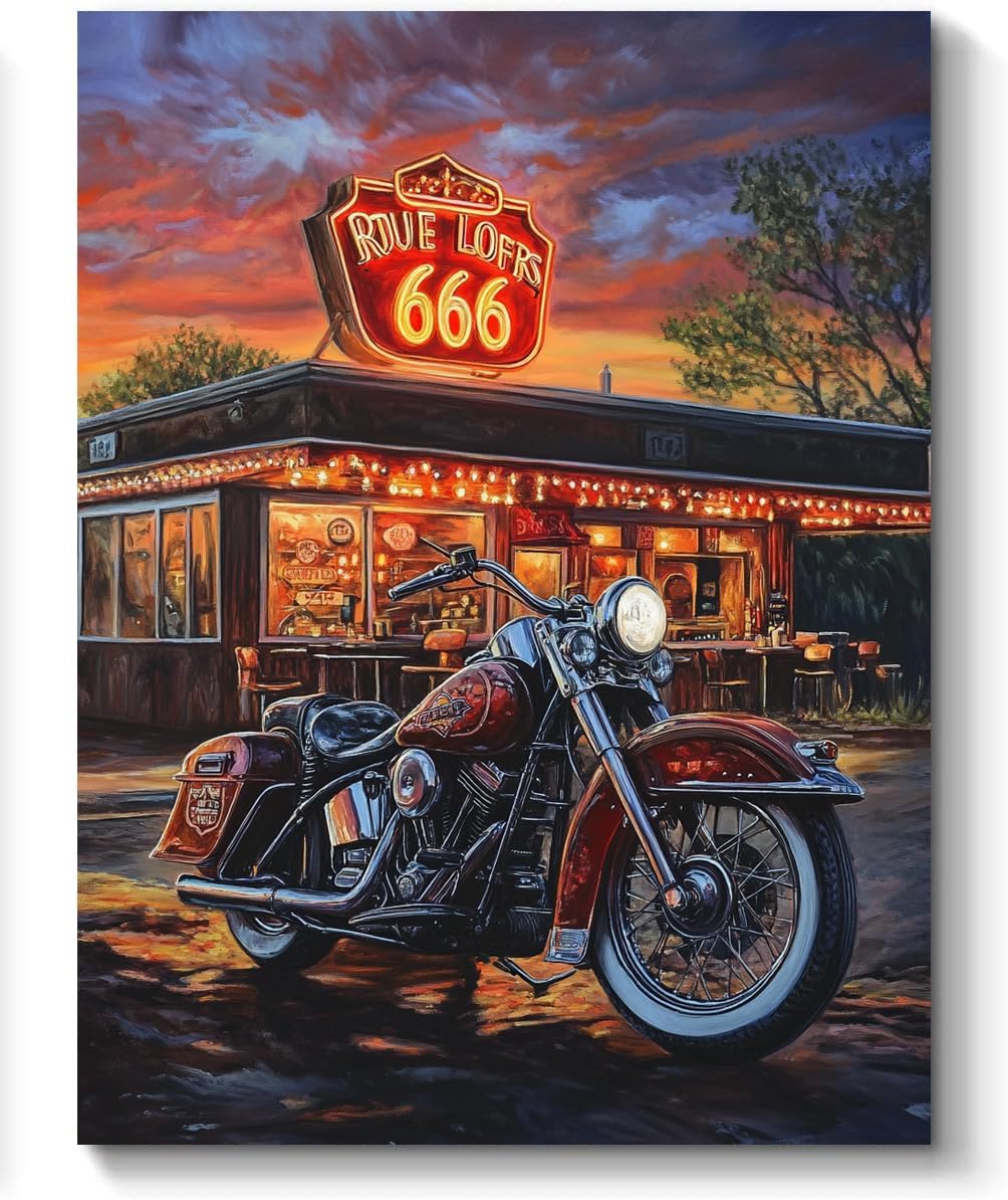 Motorcycle Paint by Numbers Kit for Adults, 16"x20" Canvas Painting Kit for Beginners, Modern Aesthetic DIY Paint by Number on Canvas for Home Wall Decor A693