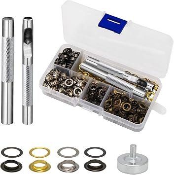 1/4 Inch Grommet Kit 200 Sets, Luxiv Grommets Eyelets 6mm Sewing Eyelets Gold, Silver, Black Metal Gromit Kits 4 Colors with Tools and Storage Box