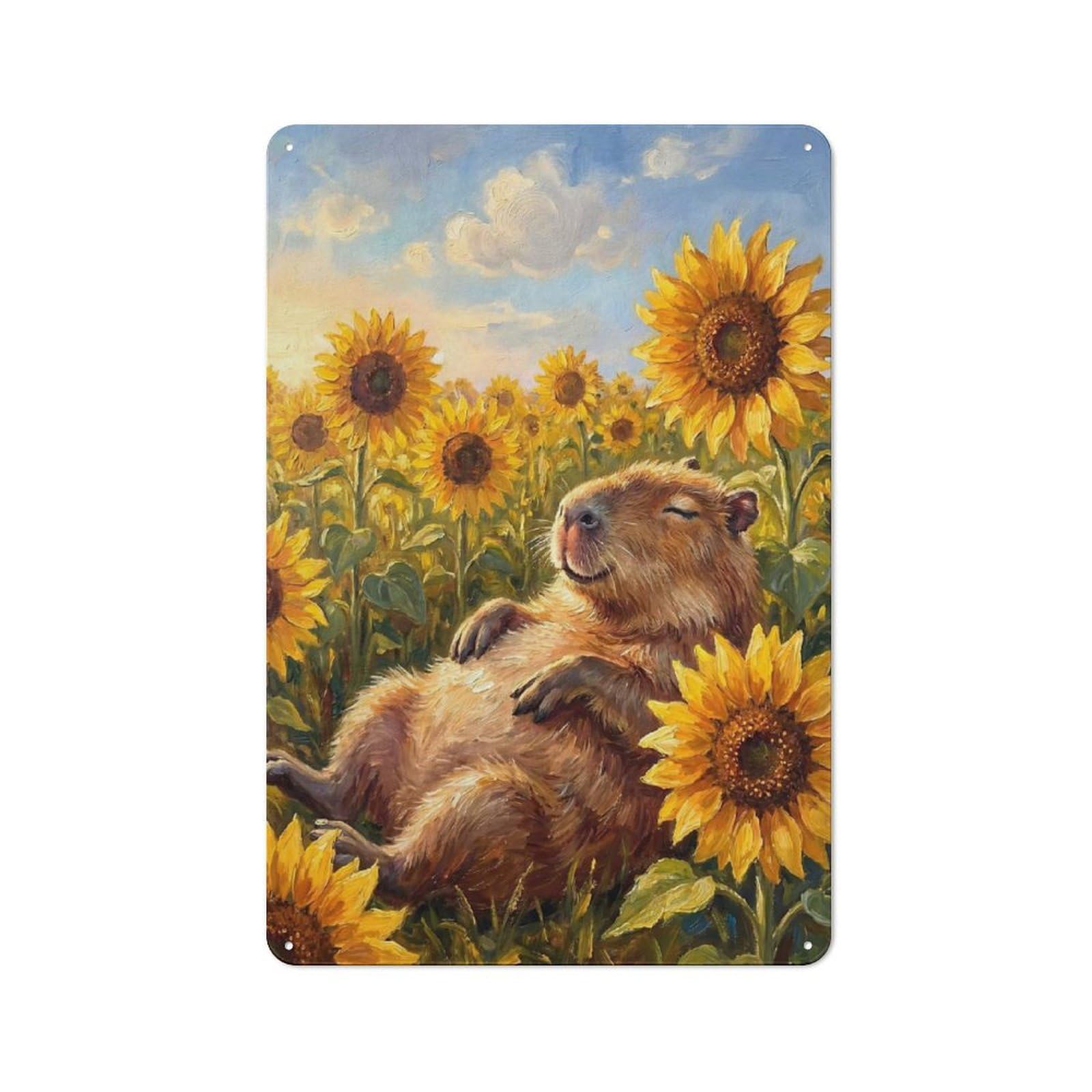 Junmoney Style-5 Capybara Sunflower Warehouse Style Metal Wall Decor 30X20cm, Tin Wall Sign For Modern Home, Workshop, Office Or Cafe