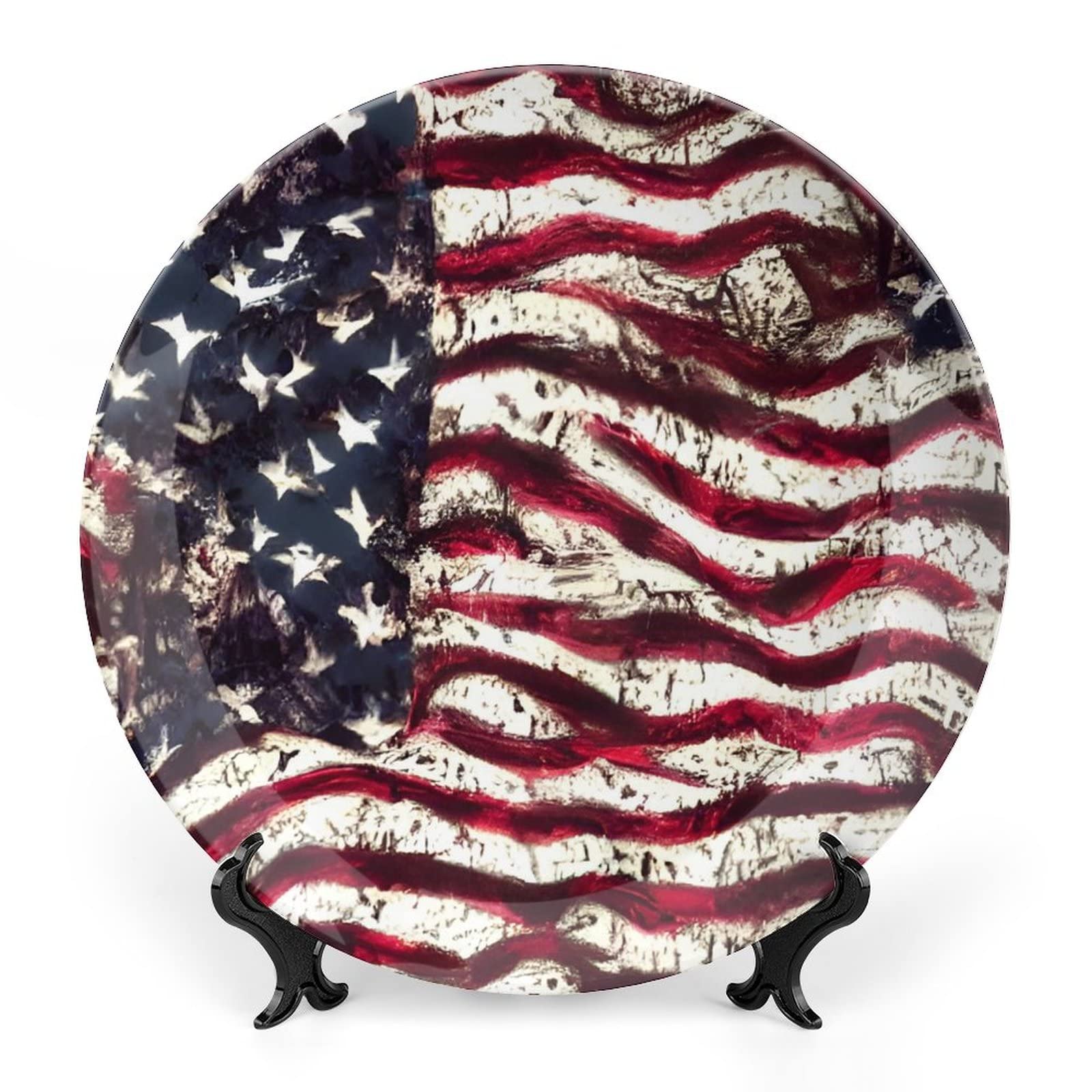 Gokays Vintage USA Flag Decorative Plates Home Decor Ceramic Plates Wedding Gifts Dinner Plates Display for Living Room, Kitchen, Hallway Console Side Table, 6 Inch